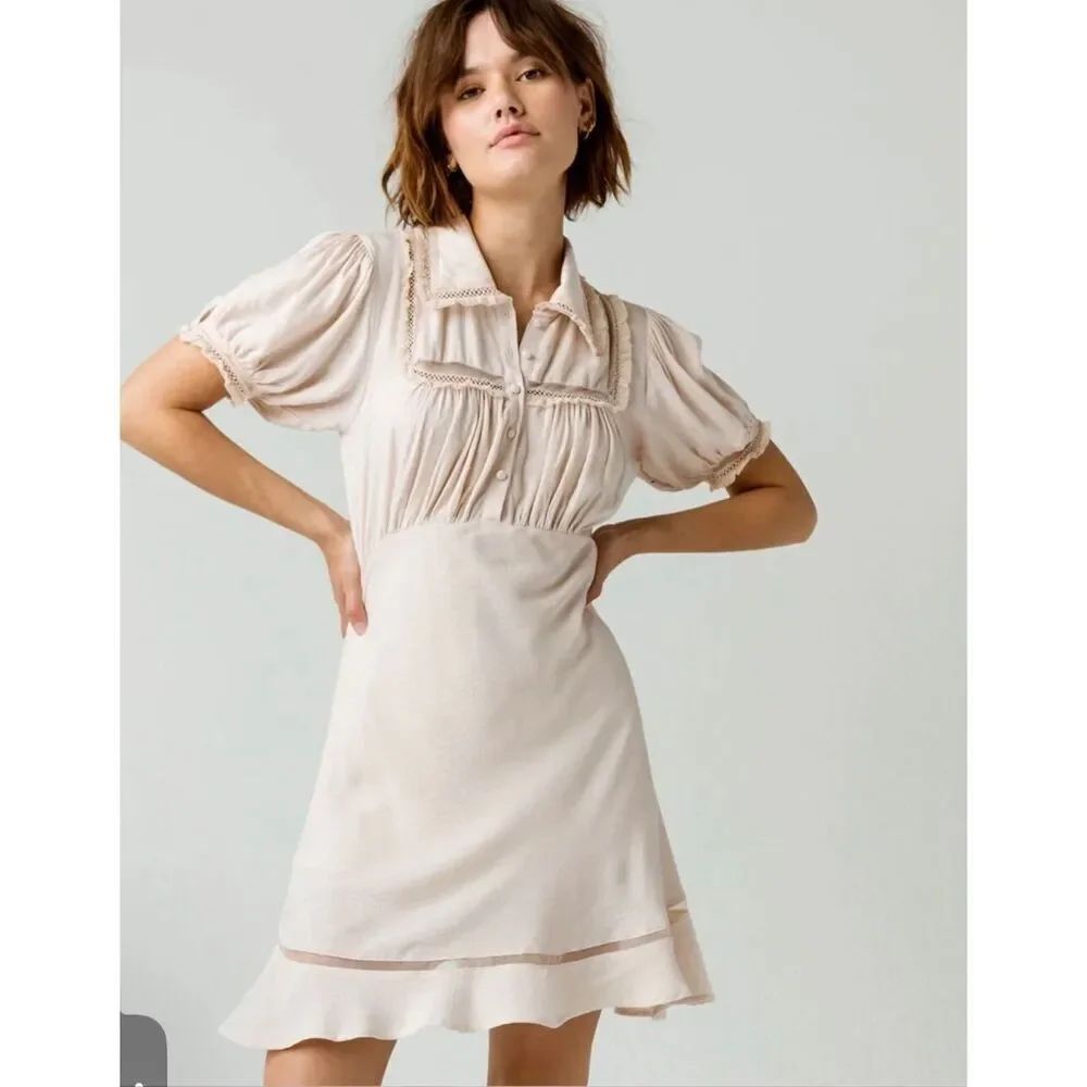 Free People Warm Glow Puff Sleeve Mini Dress Large petal bloom Retail $128